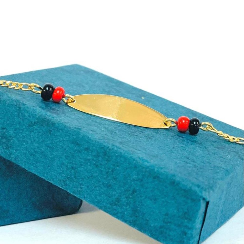 14K Gold Filled Baby ID Bracelet Azabache Figaro Link 5"/ Kids Bracelet/ Pulsera